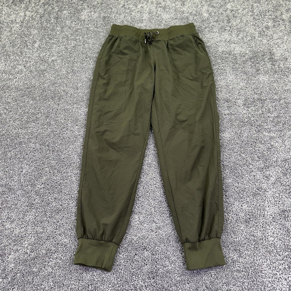 CRZ YOGA Jogger Pants Womens M Green Woven Elastic Waist Pockets Travel Yoga